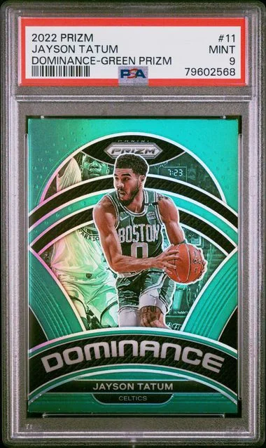2022 Panini Prizm Jayson Tatum Dominance Green Prizm #11 card image