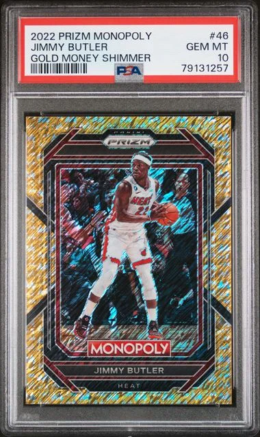 2022 Panini Prizm Jimmy Butler Monopoly Gold Money Shimmer #46 card image