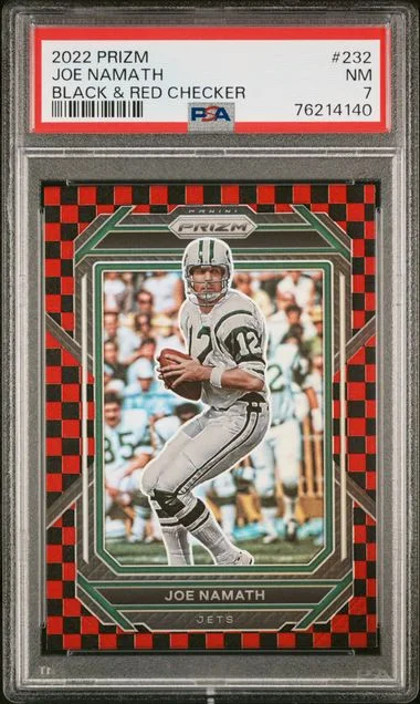 2022 Panini Prizm Joe Namath Black & Red Checker #232 card image