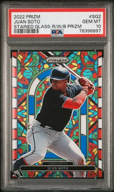 2022 Panini Prizm Juan Soto Stained Glass Red Donut Circles Prizm #SG2 card image