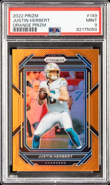 2022 Panini Prizm Justin Herbert Orange Prizm #149 card image
