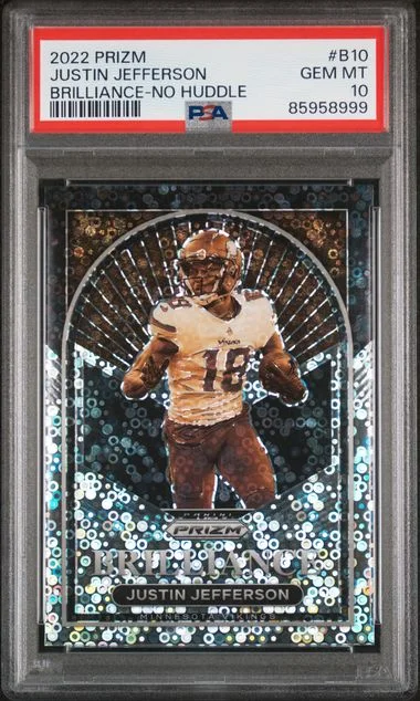2022 Panini Prizm Justin Jefferson Brilliance No Huddle #B10 card image