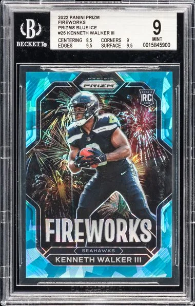 2022 Panini Prizm Kenneth Walker III Fireworks Prizm Blue Ice #25 card image