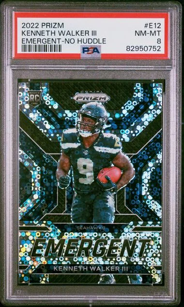 2022 Panini Prizm Kenneth Walker III Emergent No Huddle #E12 card image