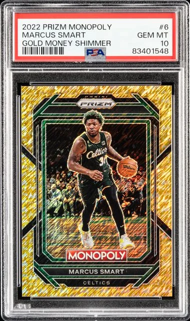 2022 Panini Prizm Marcus Smart Monopoly Gold Money Shimmer #6 card image