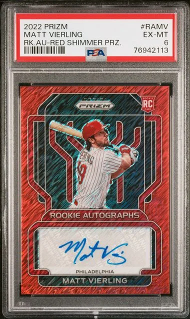 2022 Panini Prizm Matt Vierling Autographs Red Shimmer Prizm #RA-MV card image