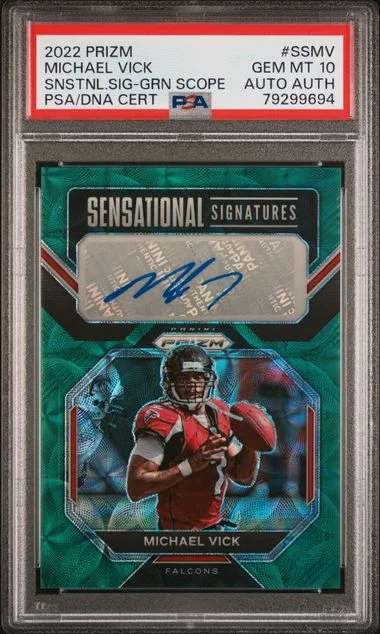2022 Panini Prizm Michael Vick Sensational Signatures Green Scope #SS-MV card image