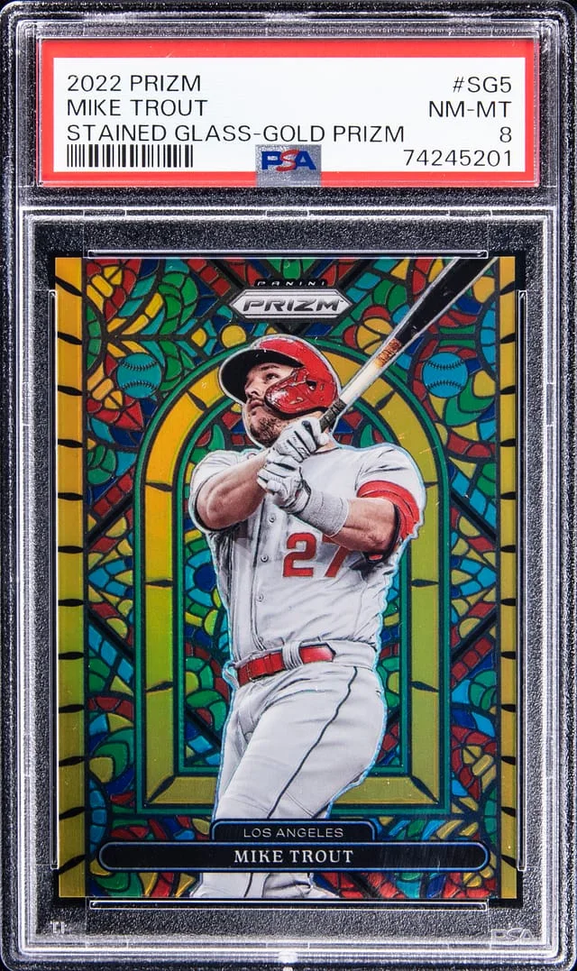 2022 Panini Prizm Mike Trout Stained Glass White Wave #SG-5 card image