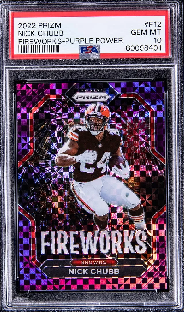 2022 Panini Prizm Nick Chubb Fireworks Purple Power #F-12 card image
