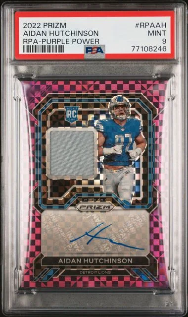 2022 Panini Prizm Patch Autographs Purple Power Rpaah Aidan Hutchinson #no-number card image