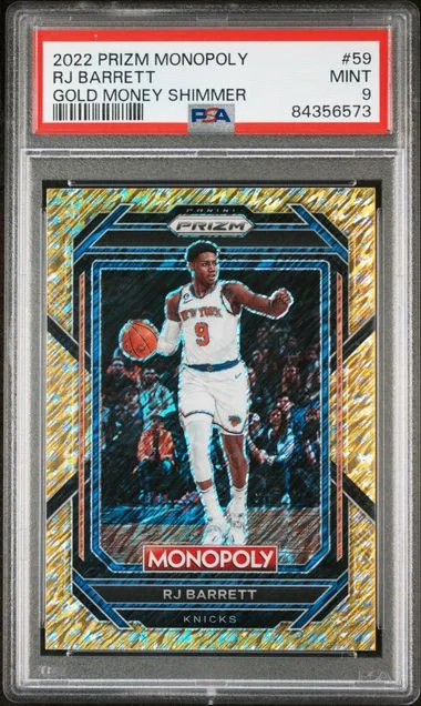 2022 Panini Prizm Rj Barrett Monopoly Gold Money Shimmer #59 card image