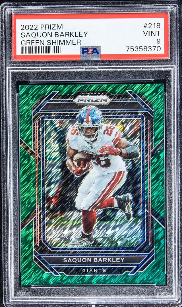 2022 Panini Prizm Saquon Barkley Green Shimmer #218 card image