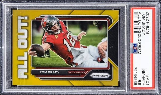 2022 Panini Prizm Tom Brady All Out! Gold Prizm #AO-1 card image