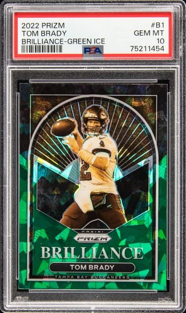 2022 Panini Prizm Tom Brady Brilliance Green Ice #B1 card image