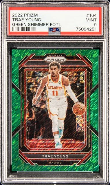 2022 Panini Prizm Trae Young Green Shimmer Fotl #164 card image