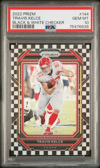 2022 Panini Prizm Travis Kelce Gold Shimmer #144 card image