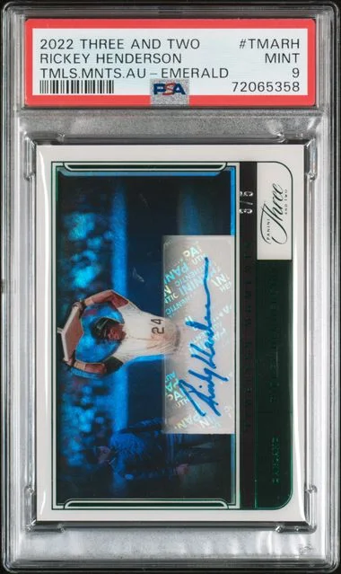 2022 Panini Rickey Henderson Three and Two Timeless Moments Autographs Emerald #TMARH card image