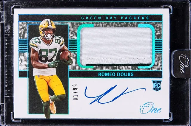 2022 Panini Romeo Doubs One Patch Autograph (RPA) Blue #22 card image
