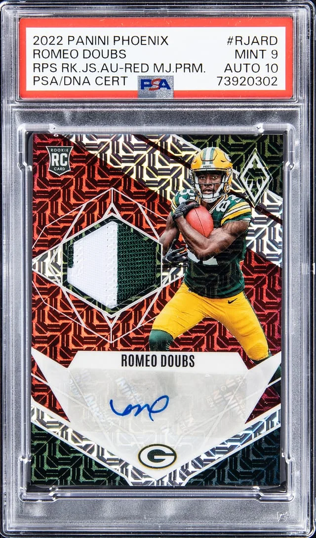 2022 Panini Romeo Doubs Phoenix Jersey Autograph Red Mojo Prime #RJA-RD card image