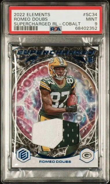 2022 Panini Romeo Doubs Elements Supercharged Relics Cobalt #Sc34 card image
