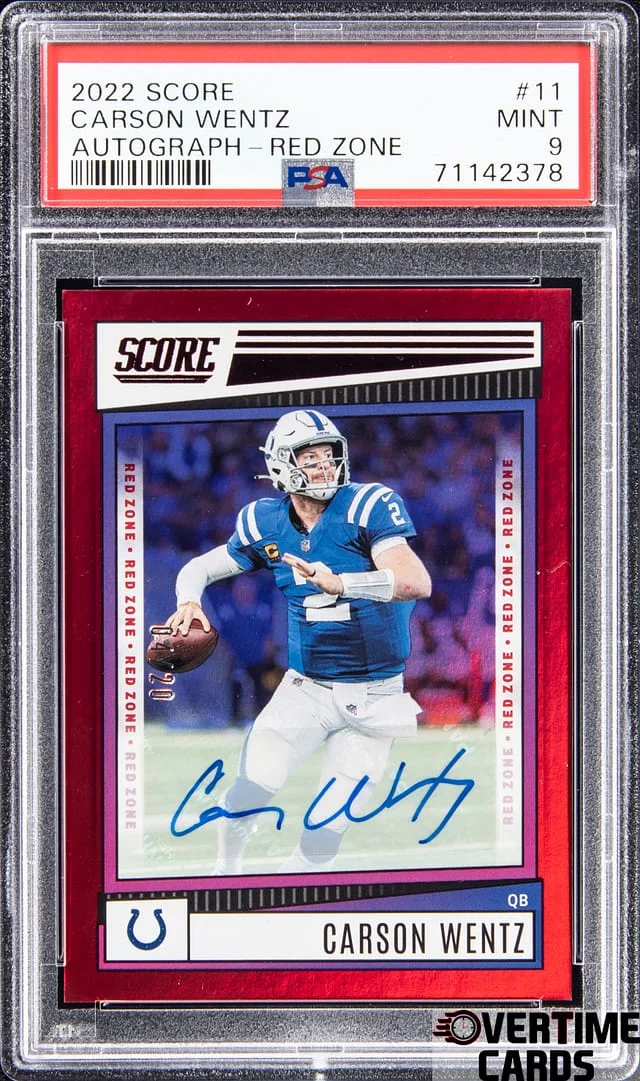 2022 Panini Score Carson Wentz Autograph Red Zone #11 card image