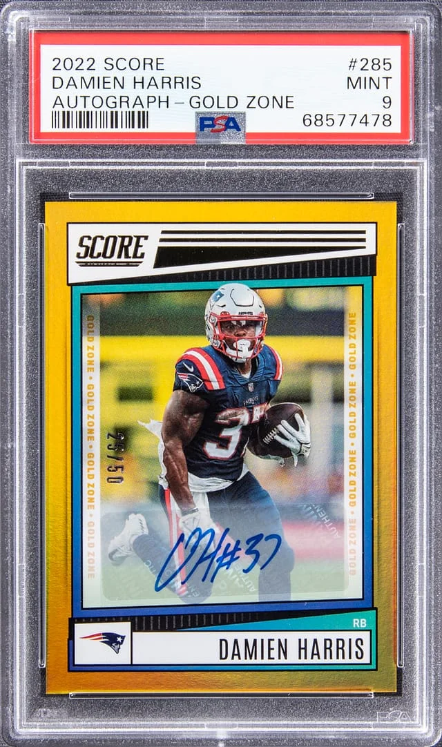 2022 Panini Score Damien Harris Autograph Gold Zone #285 card image