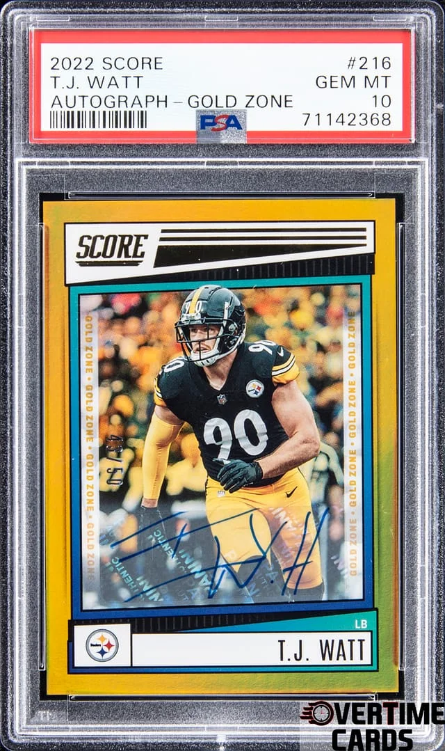 2022 Panini Score T.J. Watt Autograph Gold Zone #216 card image