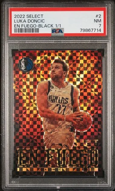 2022 Panini Select 2 Luka Doncic En Fuego Black #1/1 card image