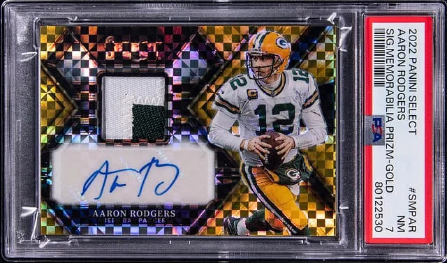 2022 Panini Select Aaron Rodgers Signature Memorabilia Prizm Gold #SMP-AR card image