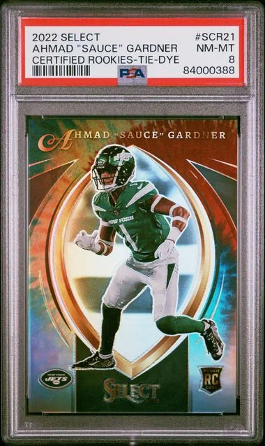 2022 Panini Select Ahmad Sauce Gardner Select Certified Rookies Tie-Dye #SCR21 card image