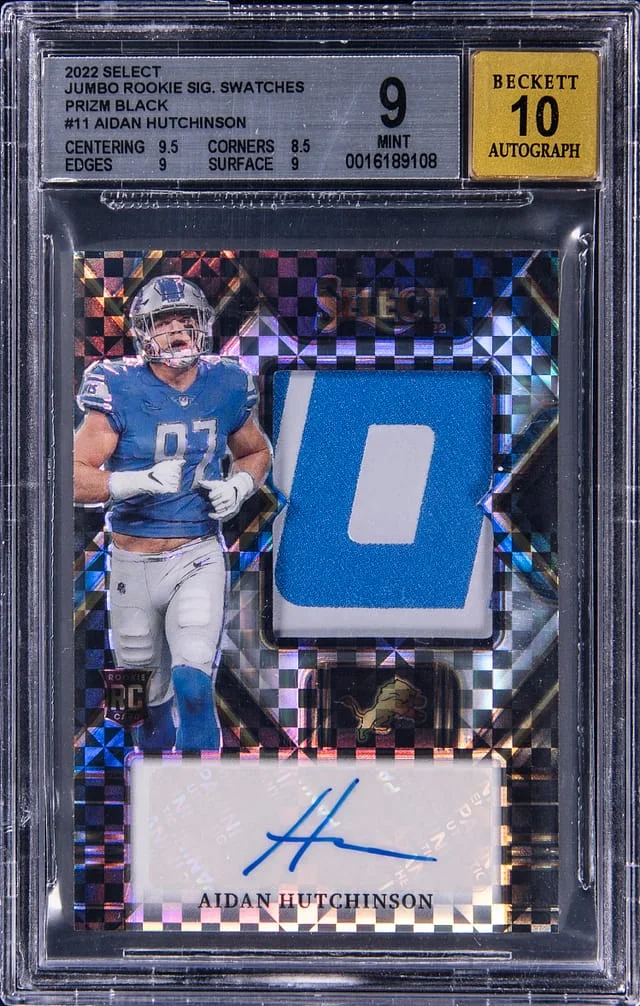 2022 Panini Select Aidan Hutchinson Jumbo Signature Swatches Black Prizm #JRS-AH card image