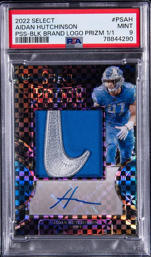 2022 Panini Select Aidan Hutchinson Prime Selections Black Brand Logo Prizm #PSAH card image