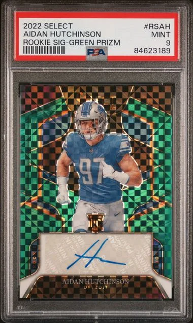 2022 Panini Select Aidan Hutchinson Signatures Green Prizm #RSAH card image