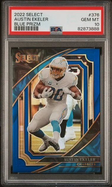 2022 Panini Select Austin Ekeler Blue Prizm #376 card image