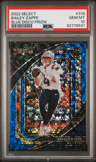 2022 Panini Select Bailey Zappe Blue Disco Prizm #318 card image