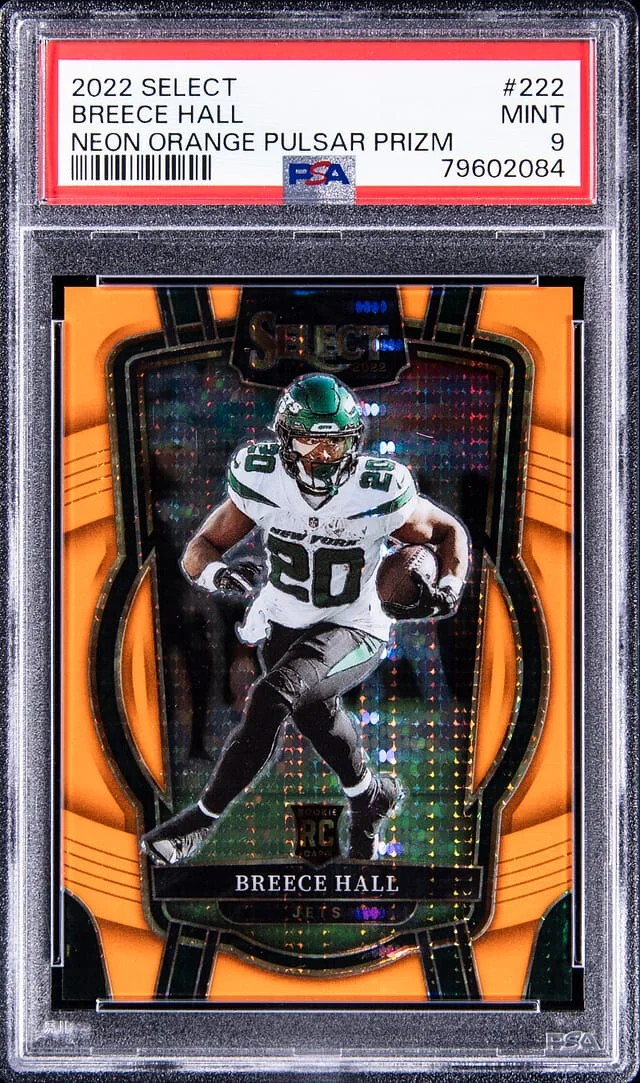 2022 Panini Select Breece Hall Neon Orange Pulsar Prizm #222 card image