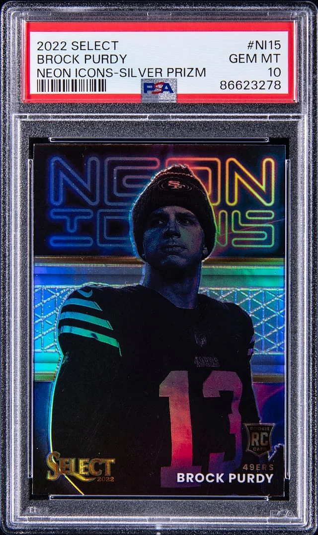 2022 Panini Select Brock Purdy Neon Icons Silver Prizm #NI-15 card image