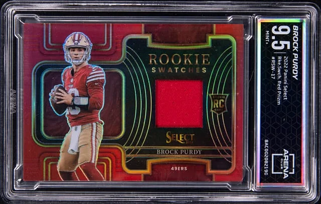 2022 Panini Select Brock Purdy Patch - AC MINT+ 9.5 Swatch Red Prizm #RSW-17 card image