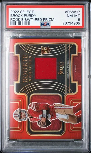 2022 Panini Select Brock Purdy Swatches Red Prizm #RSW17 card image