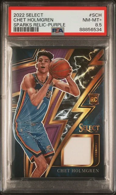 2022 Panini Select Chet Holmgren Sparks Relic Purple #SCH card image