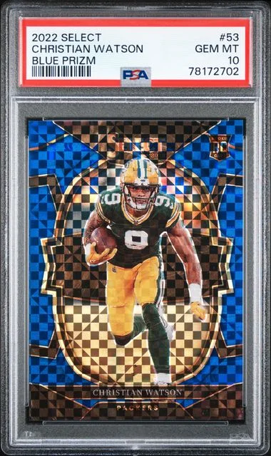 2022 Panini Select Christian Watson Blue Prizm #53 card image