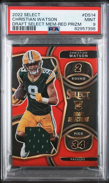 2022 Panini Select Christian Watson Draft Selections Memorabilia Red Prizm #Ds14 card image