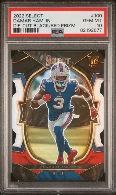 2022 Panini Select Damar Hamlin Die-Cut Black/Red Prizm #100 card image
