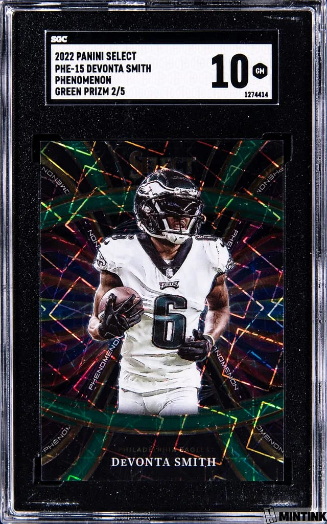 2022 Panini Select DeVonta Smith Phenomenon Green Prizm #PHE-15 card image