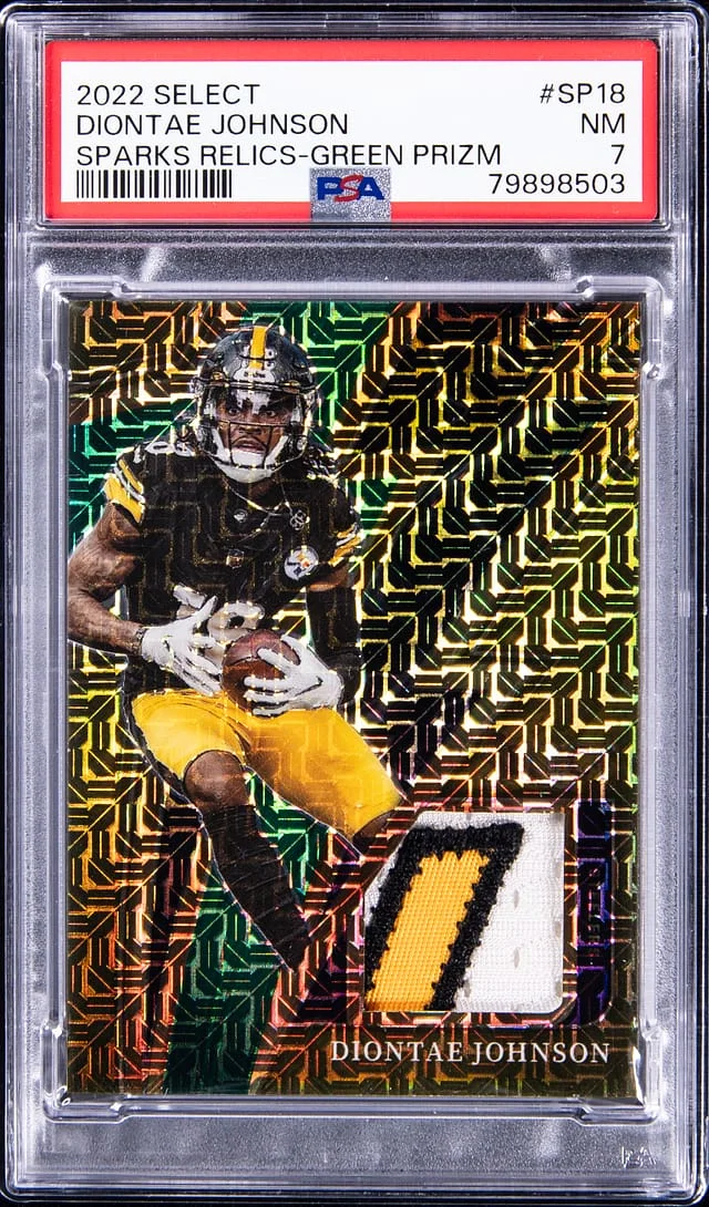 2022 Panini Select Diontae Johnson Sparks Relics Green Prizm #SP-18 card image