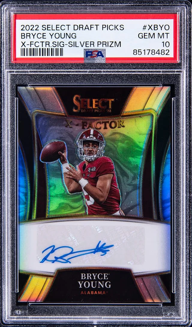 2022 Panini Select Draft Picks Bryce Young X-Factor Signature Orange Pulsar Prizm #X-BYO card image