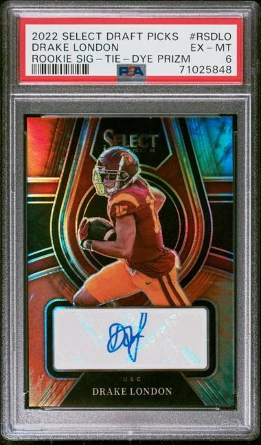2022 Panini Select Draft Picks Drake London Signatures Tie-Dye Prizm #RSDLO card image