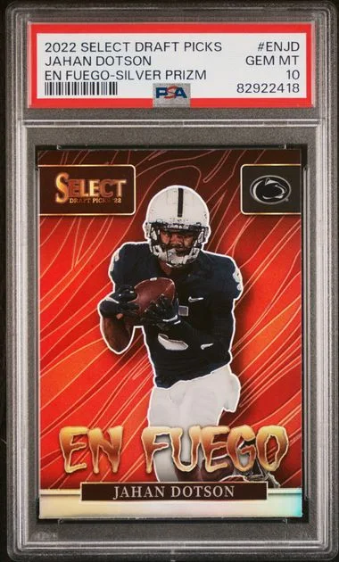 2022 Panini Select Draft Picks Jahan Dotson En Fuego Silver Prizm #ENJD card image