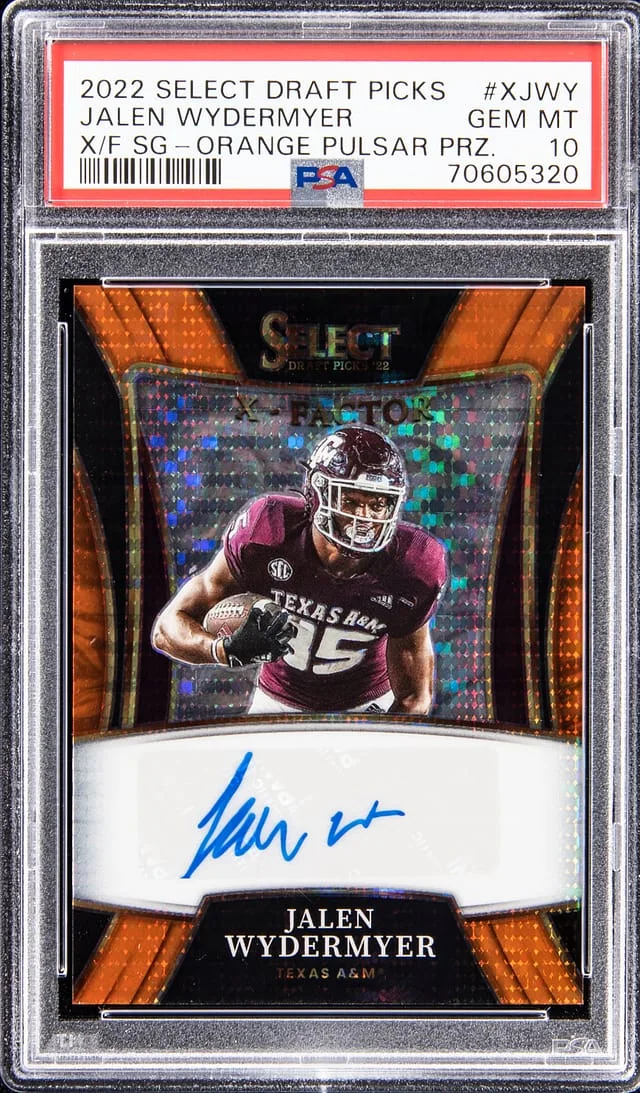 2022 Panini Select Draft Picks Jalen Wydermyer X-Fractor Signature Orange Pulsar Prizm #X-JWY card image