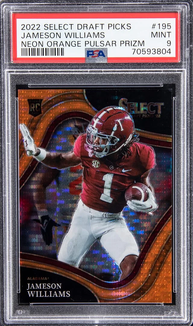 2022 Panini Select Draft Picks Jameson Williams Neon Orange Pulsar Prizm #195 card image